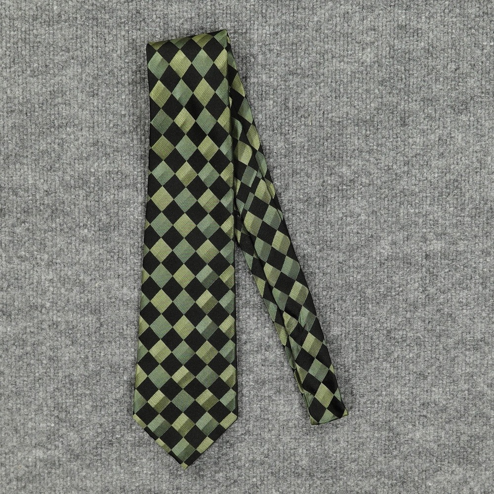 Arrow Tie Mens One Size Green Black Checkered Silk Formal Business Necktie